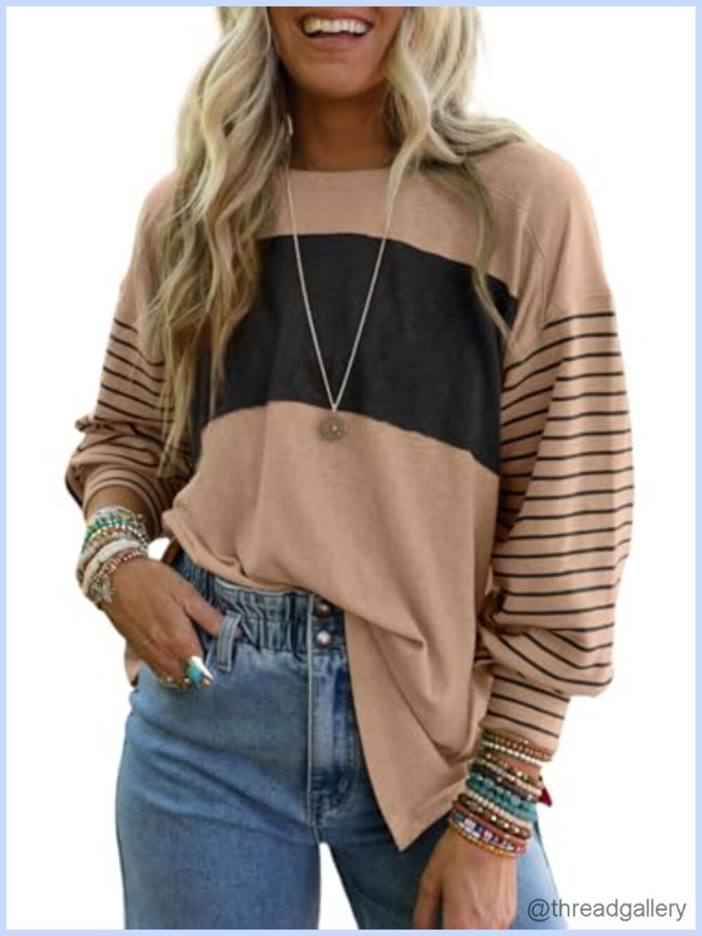 Dokotoo Long Sleeve Tunic Top Oversized Color Block Women's Blouse